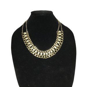 Art Deco Style Gold Tone Chunky Curb Chain Glass Rhinestones Statement Necklace